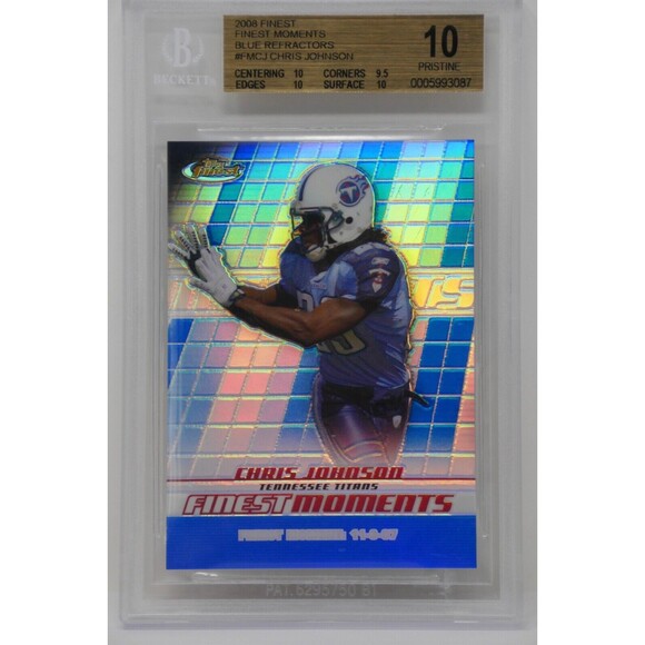 2008 Finest Moments Blue Refractors Chris Johnson/299 Rookie Beckett 10 - Picture 1 of 7
